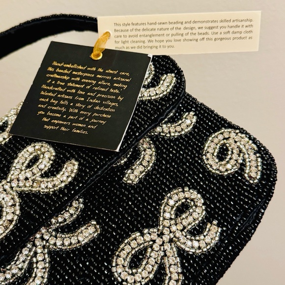 Beaded Black & Silver Bow Shoulder Bag From India To You, NWT, Viral TikTok - Picture 6 of 8